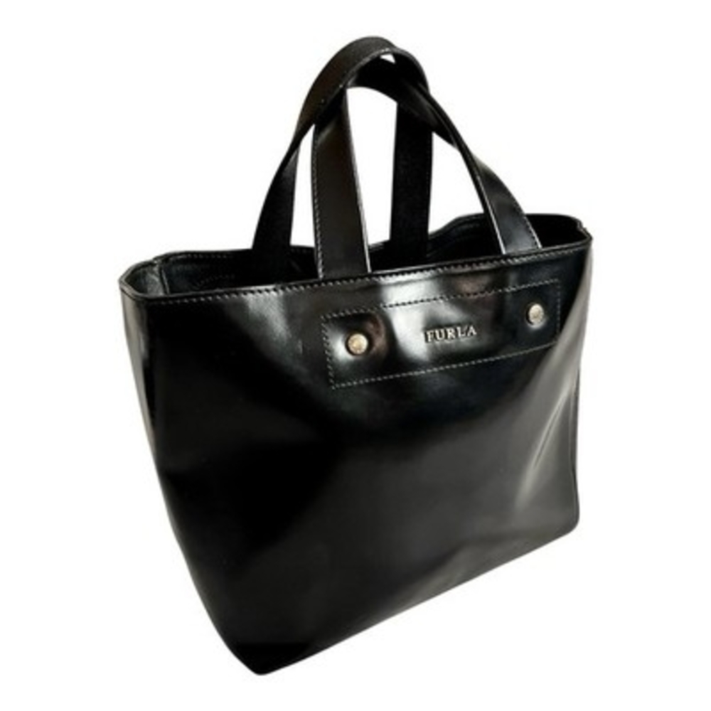 Authentic Furla Musa Black Patent Leather Medium Tote Handbag Gold Hardware VG - Picture 6 of 10